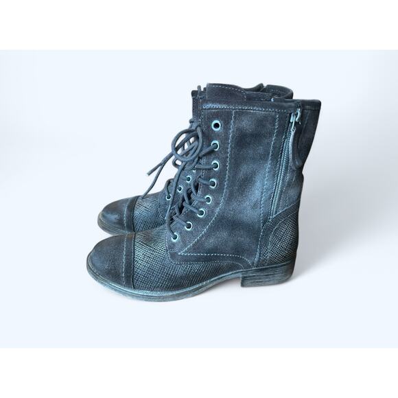 NEW ROAN Affair P Suede Leather Lace-up Combat Moto Boots Gray size 6 Edgy Boho - Picture 4 of 9